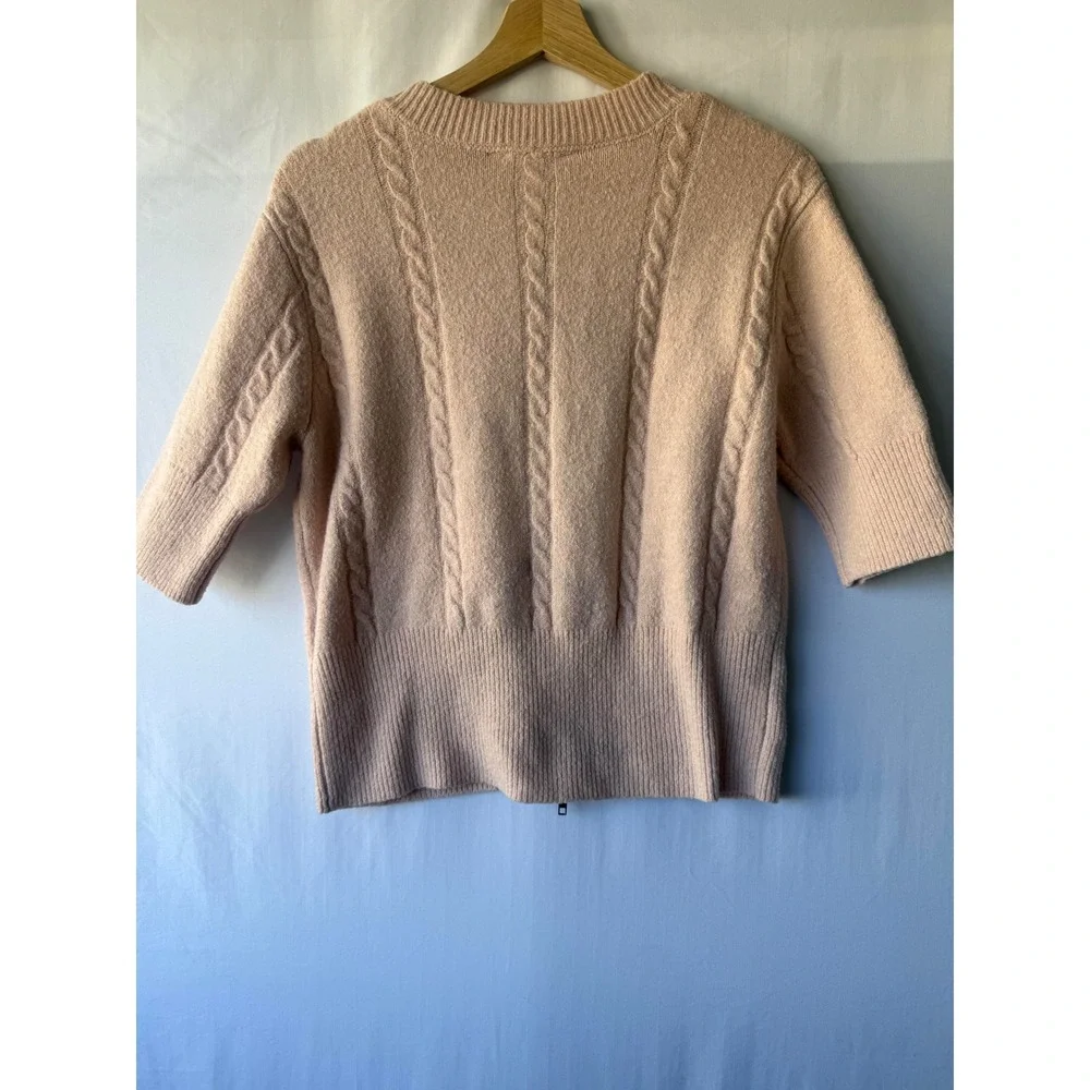 Modern Supply by Sanctuary Peach‎ Cable Knit Zip Front Short Sleeve Sweater S